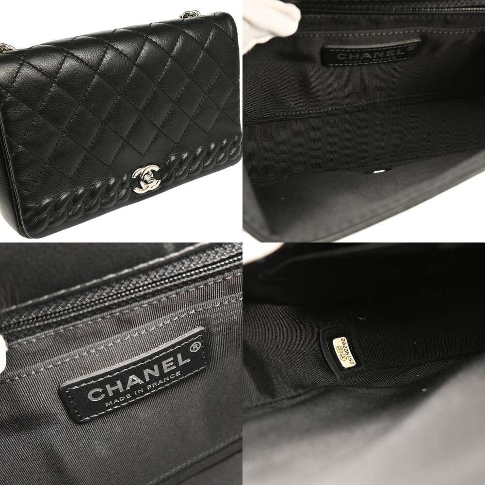 Chanel Quilted Leather Embossed Braid CC Chain Flap Shoulder Bag Black - Picture 3 of 5